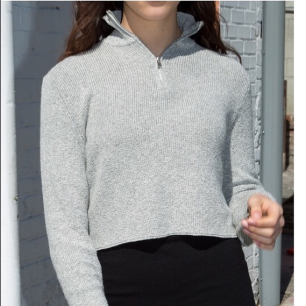 Brandy Melville gray knit quarter zip sweater